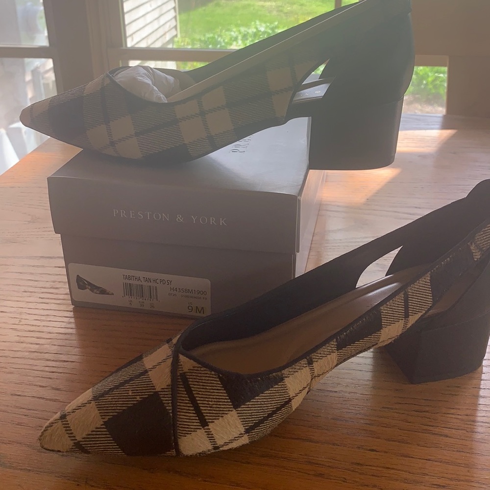 Preston & York plaid hair calf sz 9 new w box